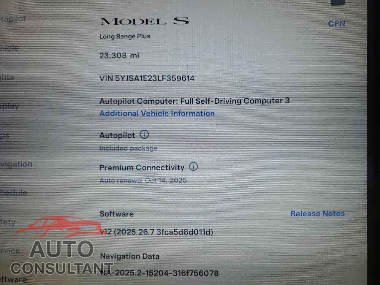 TESLA MODEL S 2020 - 5YJSA1E23LF359614