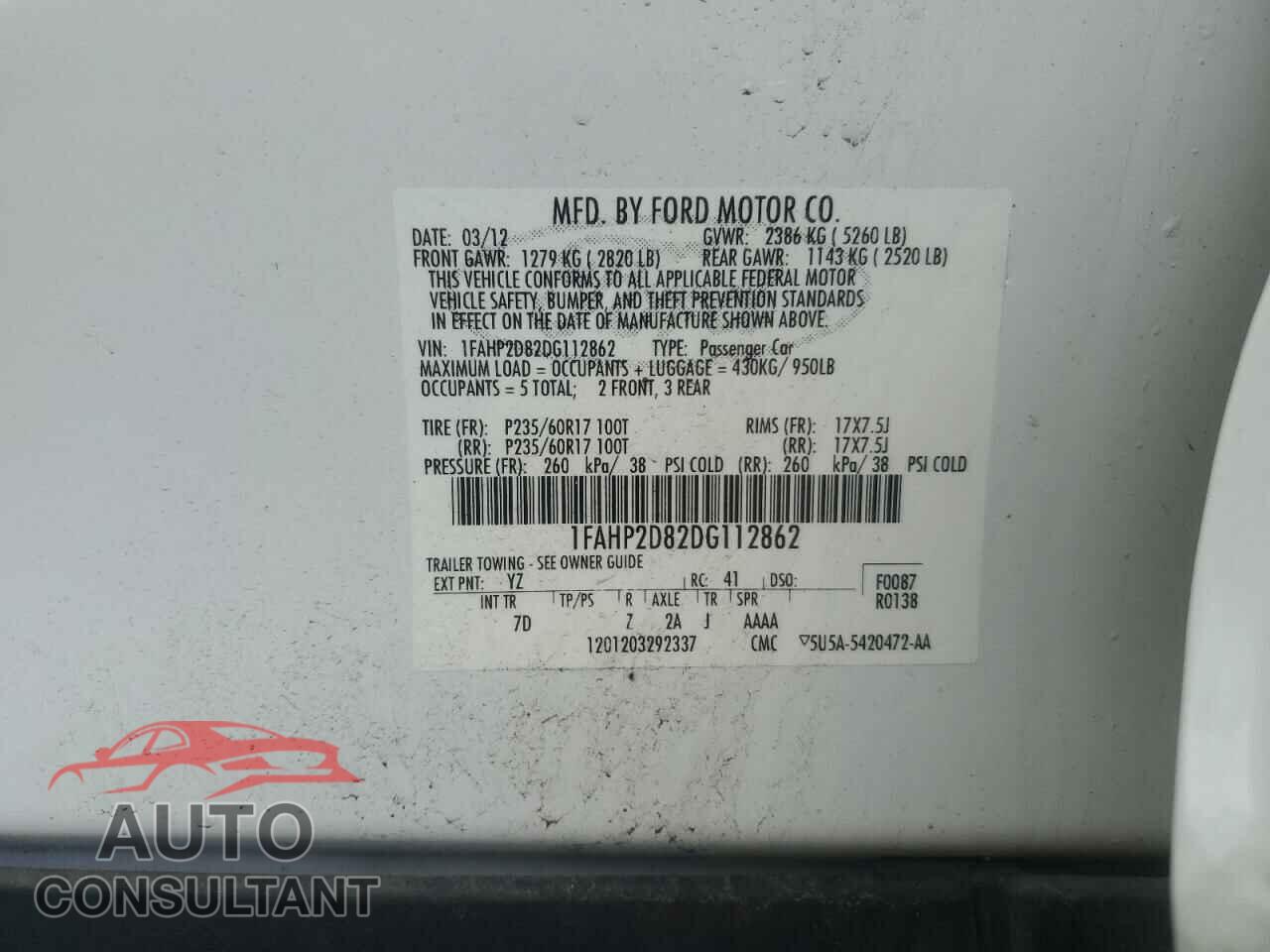 FORD TAURUS 2013 - 1FAHP2D82DG112862