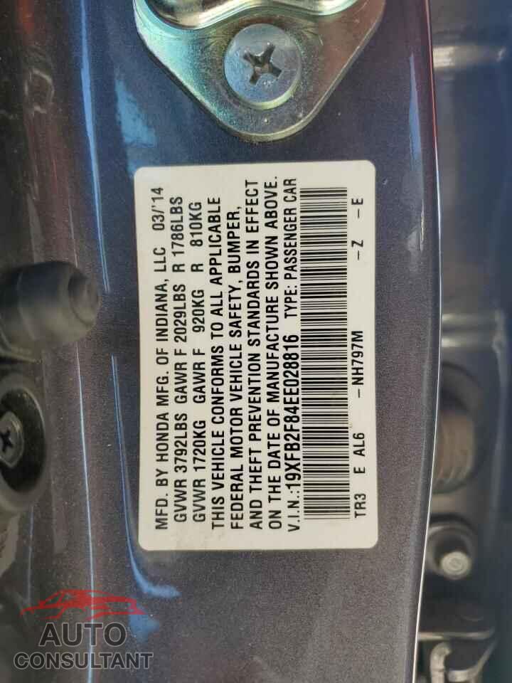 HONDA CIVIC 2014 - 19XFB2F84EE028816