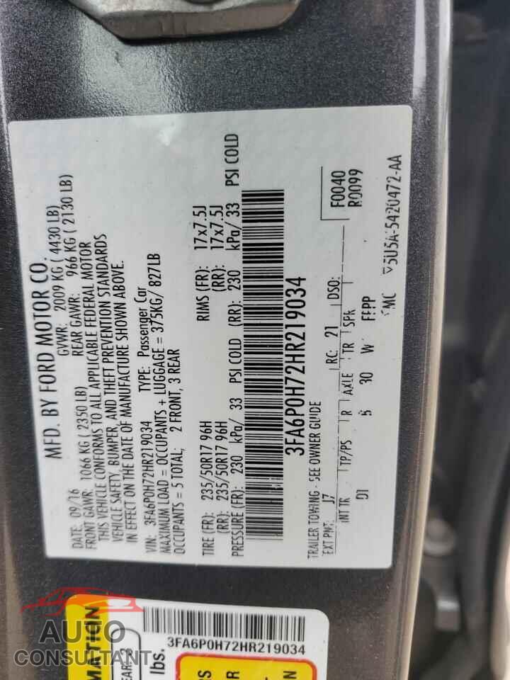 FORD FUSION 2017 - 3FA6P0H72HR219034