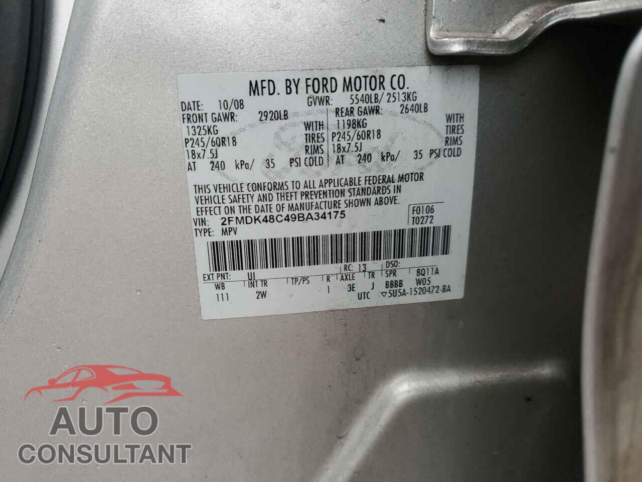 FORD EDGE 2009 - 2FMDK48C49BA34175
