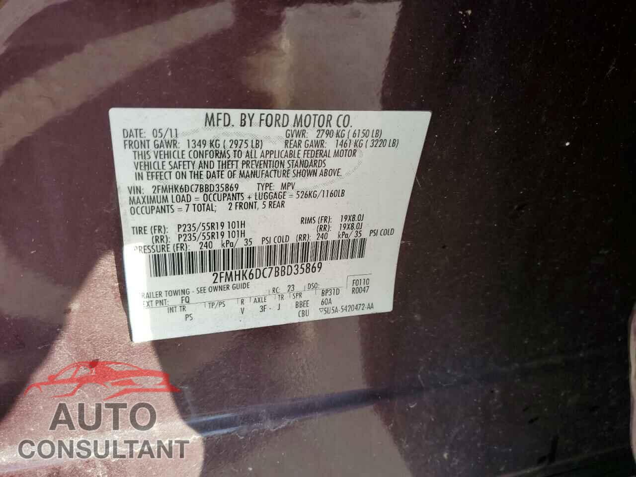 FORD FLEX 2011 - 2FMHK6DC7BBD35869
