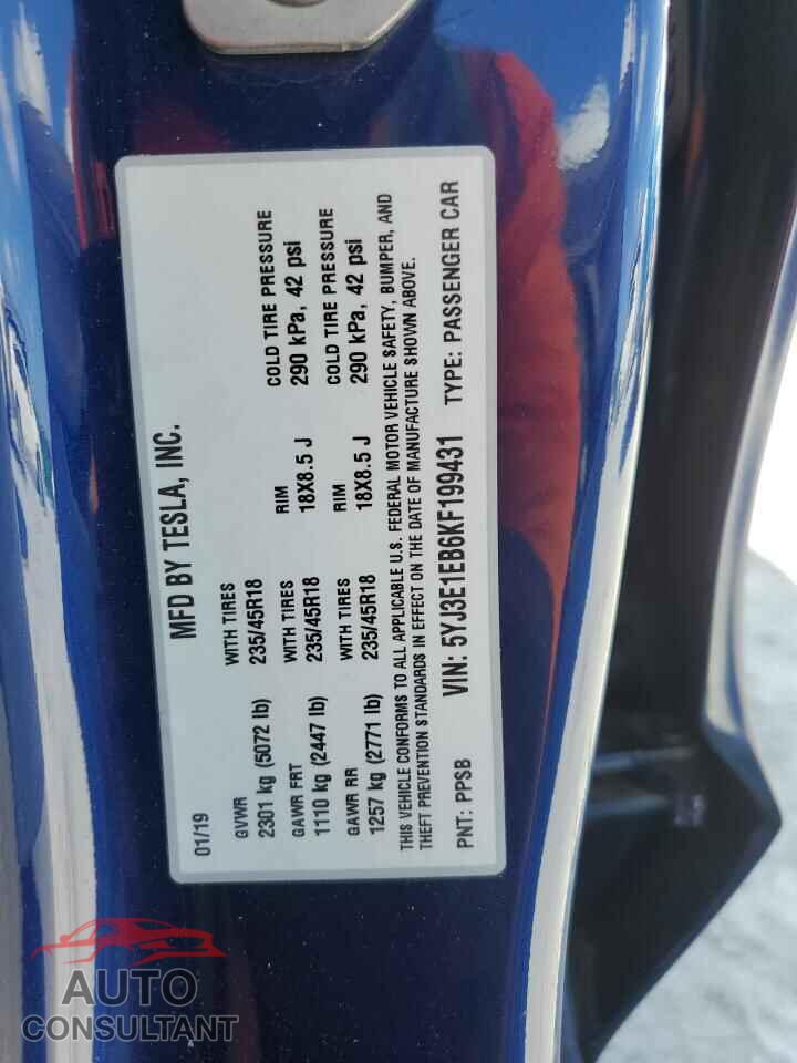 TESLA MODEL 3 2019 - 5YJ3E1EB6KF199431