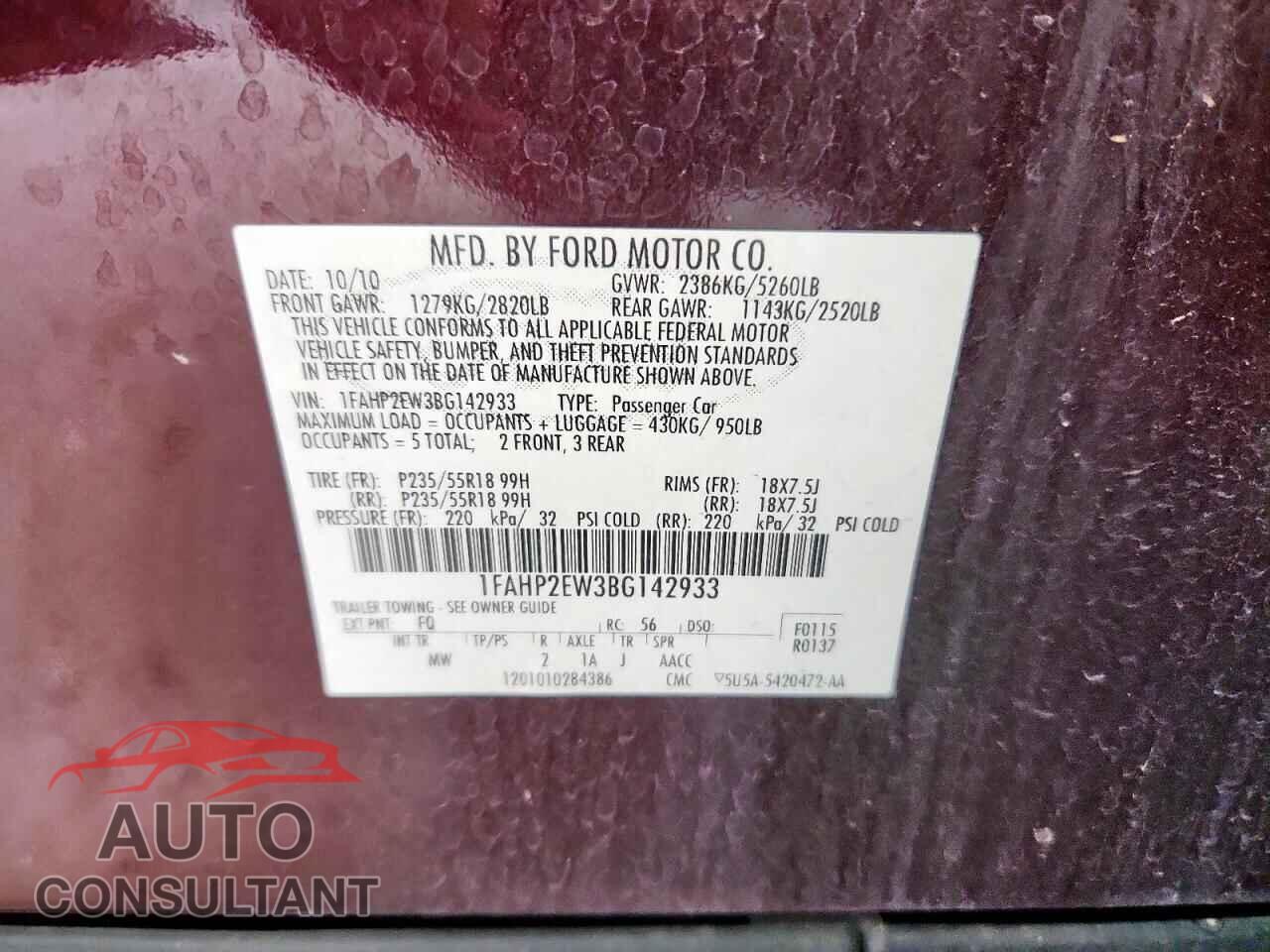 FORD TAURUS 2011 - 1FAHP2EW3BG142933