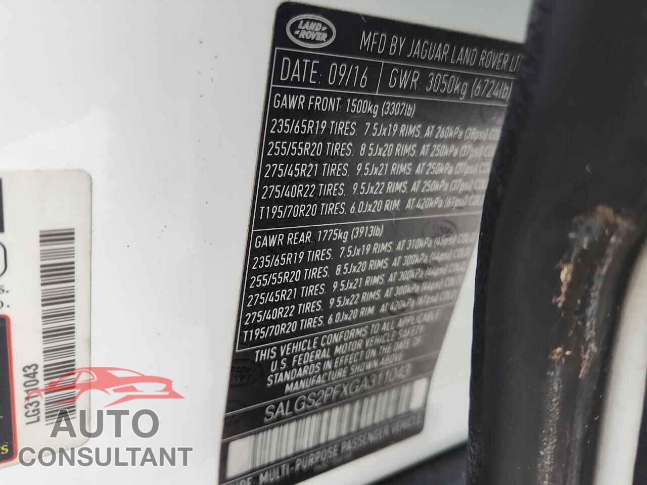 LAND ROVER RANGEROVER 2016 - SALGS2PFXGA311043