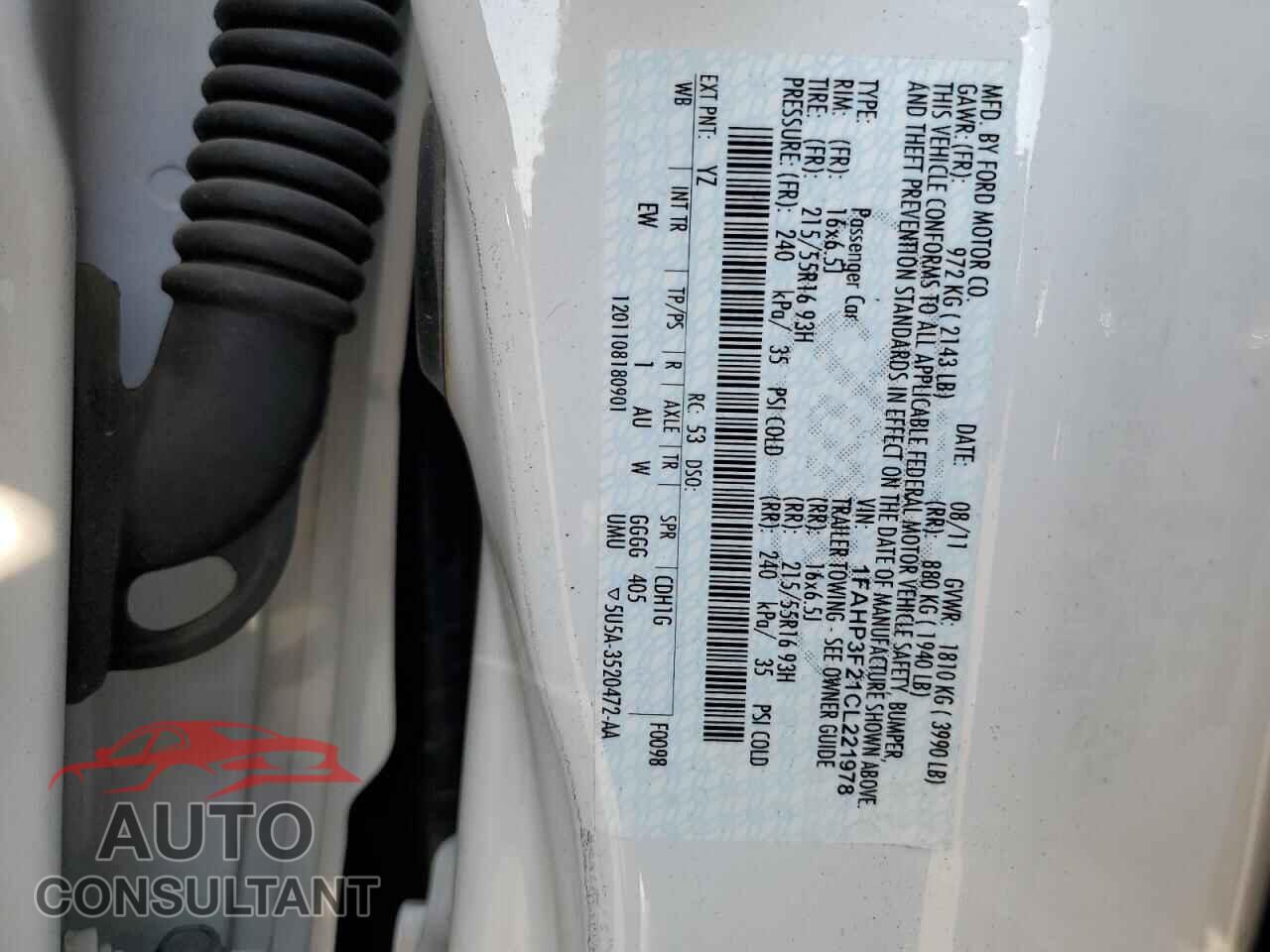 FORD FOCUS 2012 - 1FAHP3F21CL221978