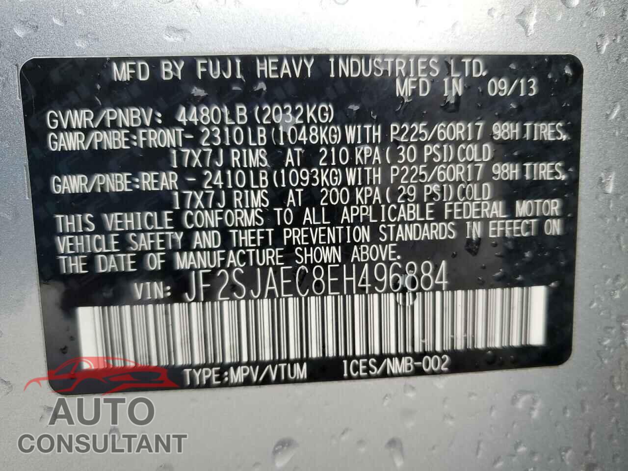 SUBARU FORESTER 2014 - JF2SJAEC8EH496884