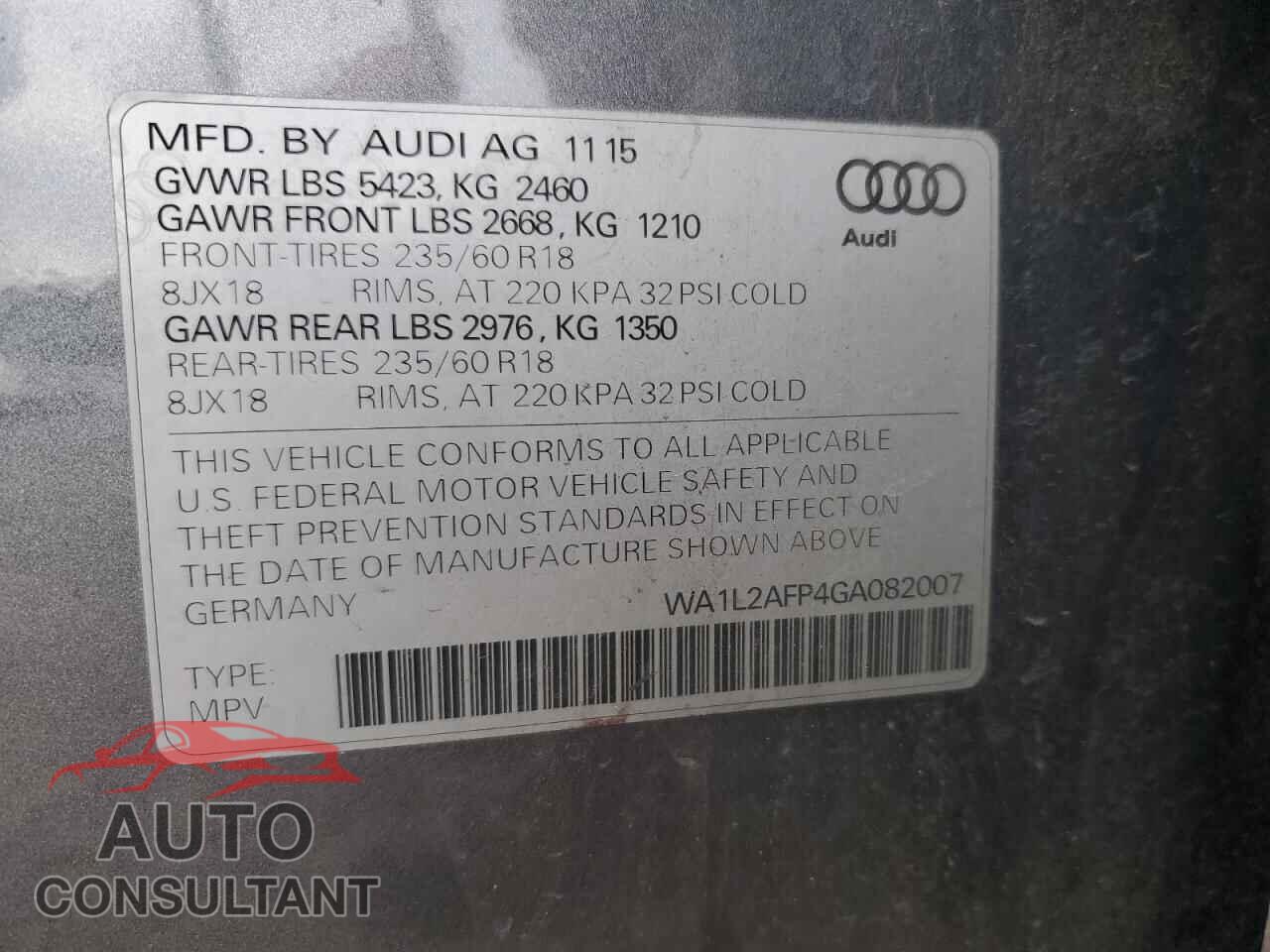 AUDI Q5 2016 - WA1L2AFP4GA082007
