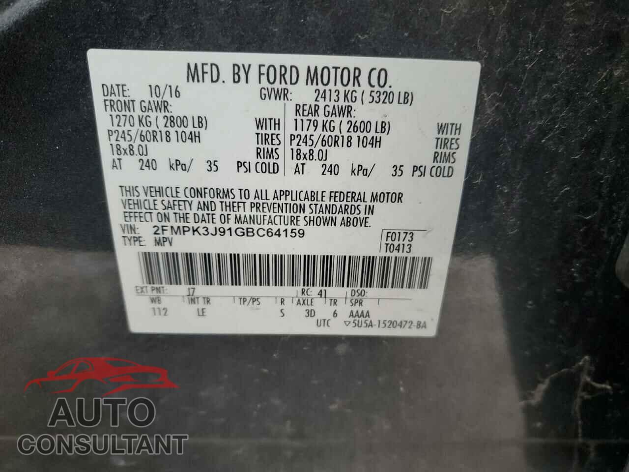 FORD EDGE 2016 - 2FMPK3J91GBC64159