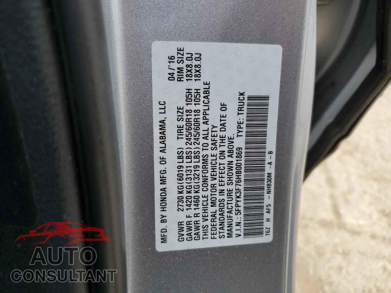 HONDA RIDGELINE 2017 - 5FPYK3F76HB001869