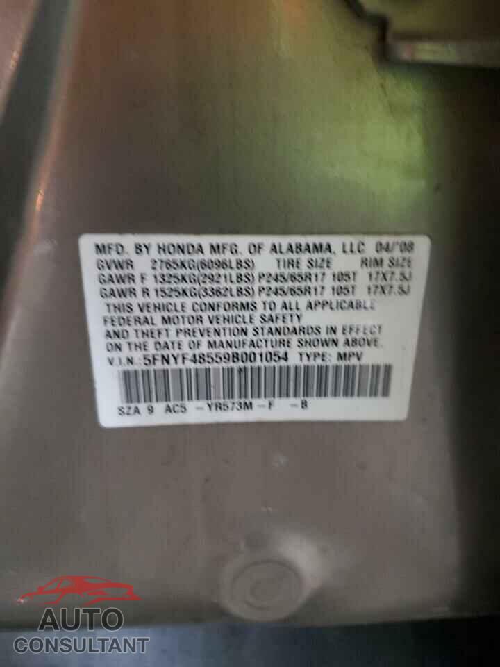 HONDA PILOT 2009 - 5FNYF48559B001054