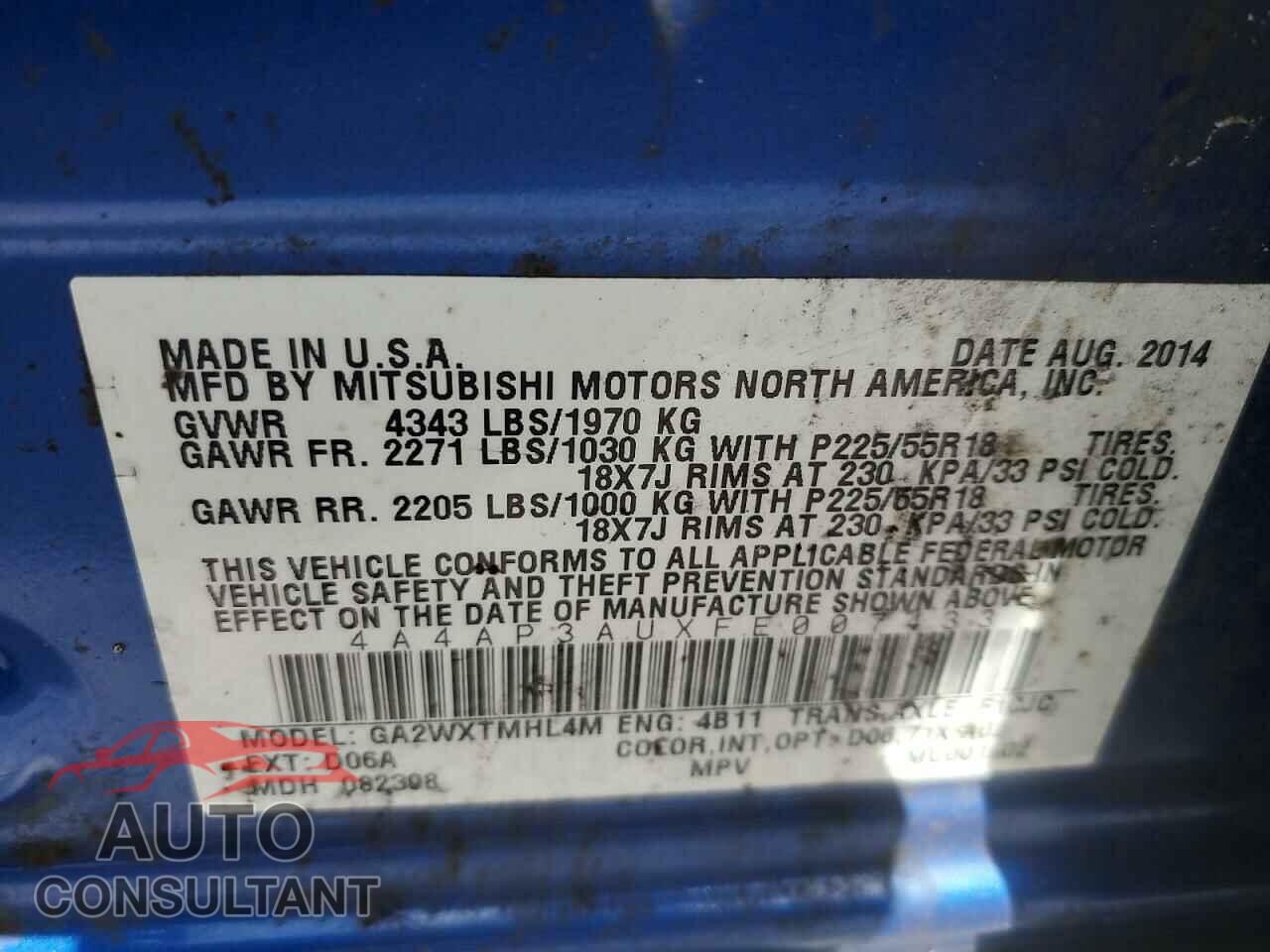 MITSUBISHI OUTLANDER 2015 - 4A4AP3AUXFE007433