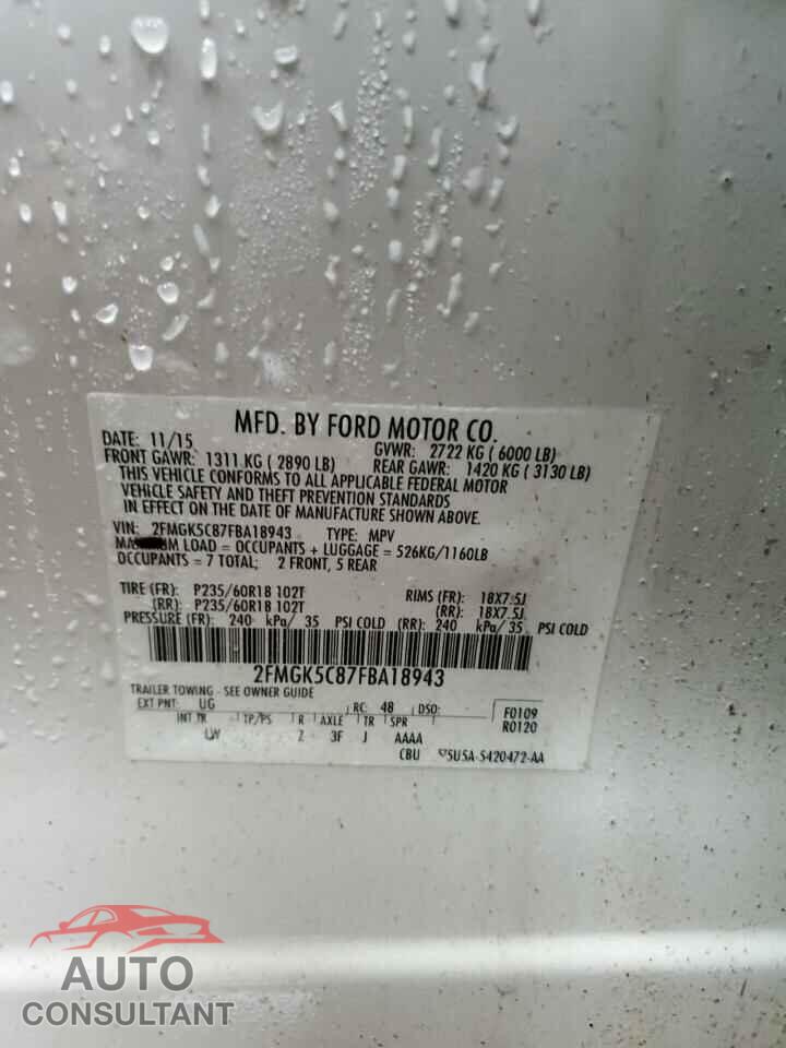 FORD FLEX 2015 - 2FMGK5C87FBA18943