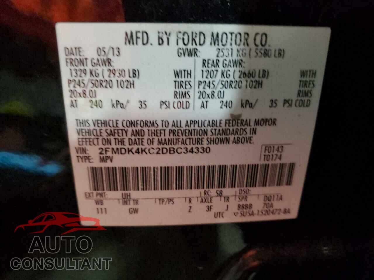 FORD EDGE 2013 - 2FMDK4KC2DBC34330