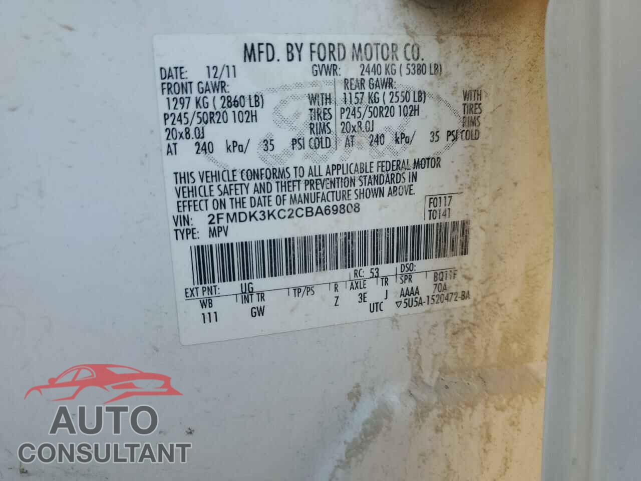 FORD EDGE 2012 - 2FMDK3KC2CBA69808