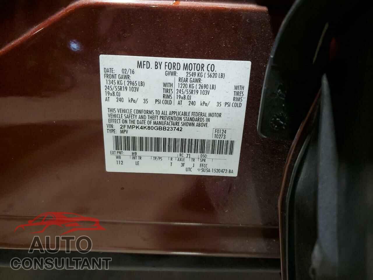 FORD EDGE 2016 - 2FMPK4K80GBB23742