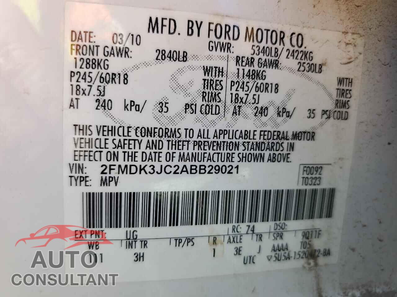 FORD EDGE 2010 - 2FMDK3JC2ABB29021