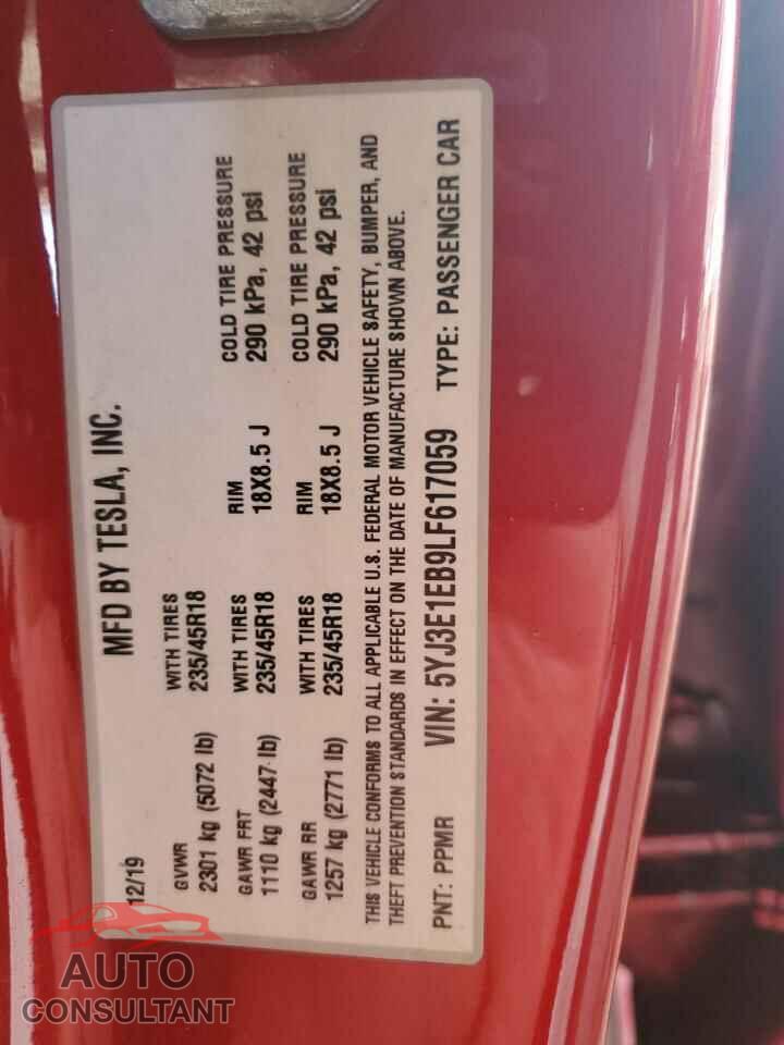 TESLA MODEL 3 2020 - 5YJ3E1EB9LF617059