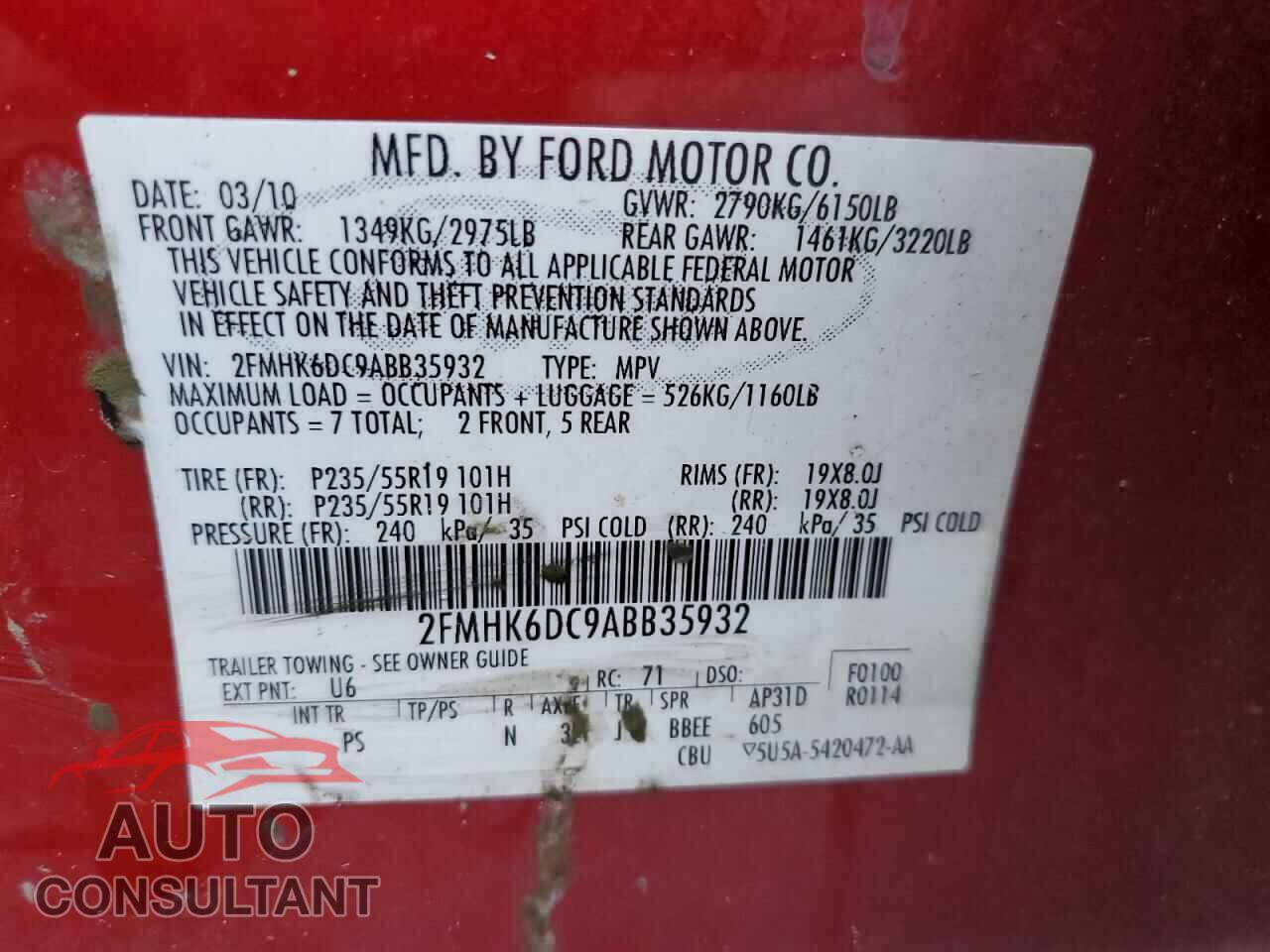 FORD FLEX 2010 - 2FMHK6DC9ABB35932