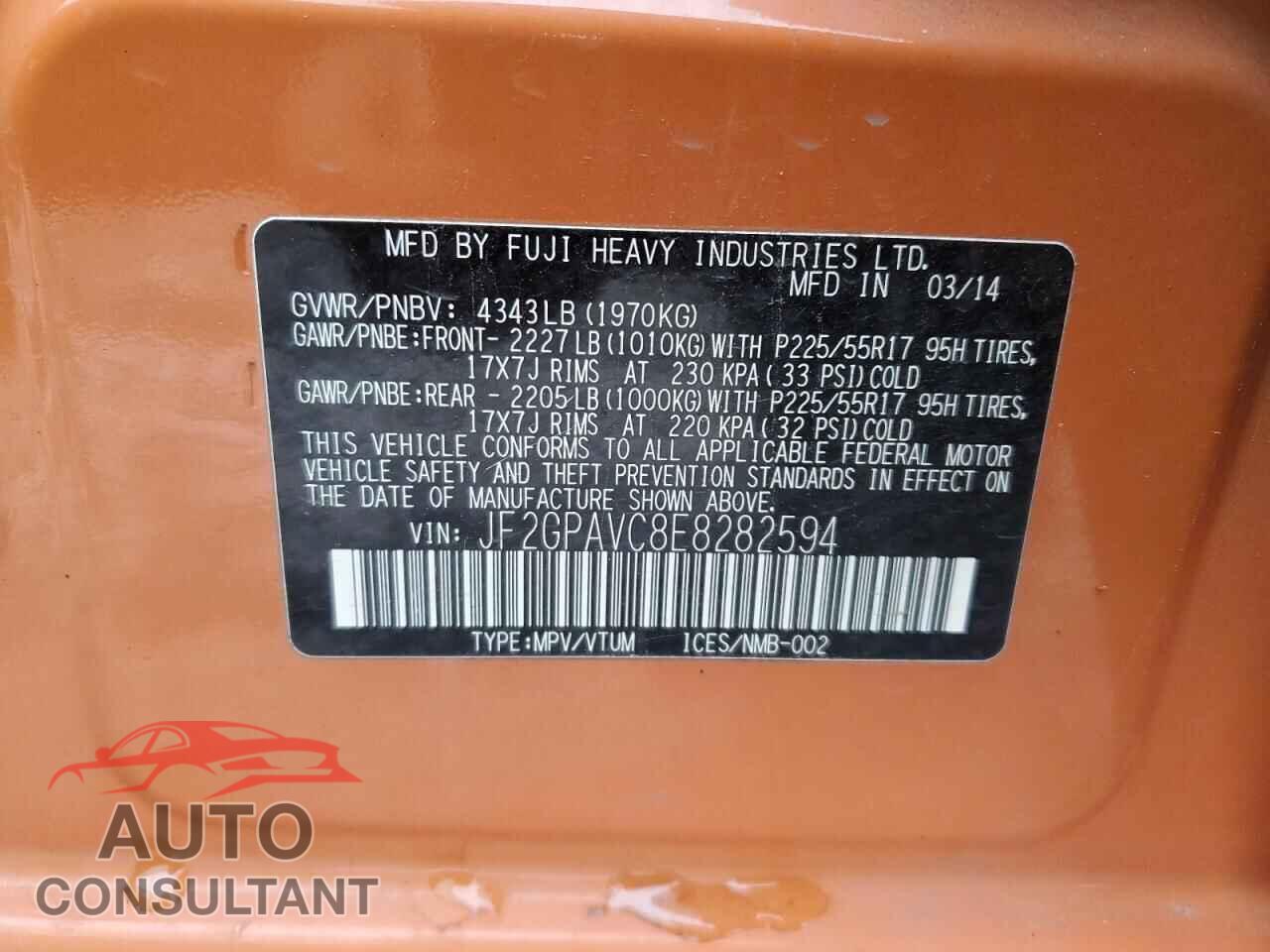 SUBARU XV 2014 - JF2GPAVC8E8282594
