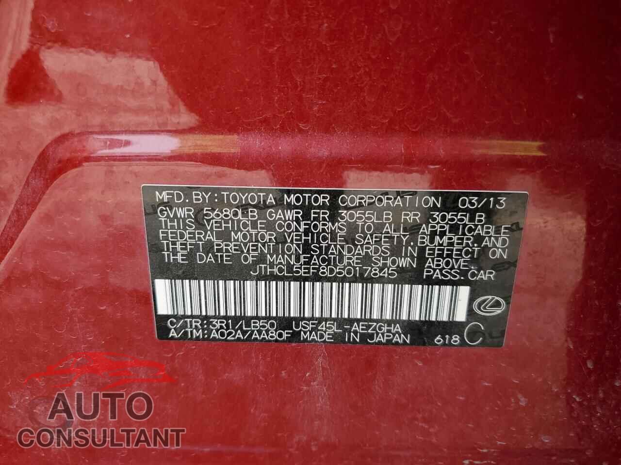 LEXUS LS460 2013 - JTHCL5EF8D5017845