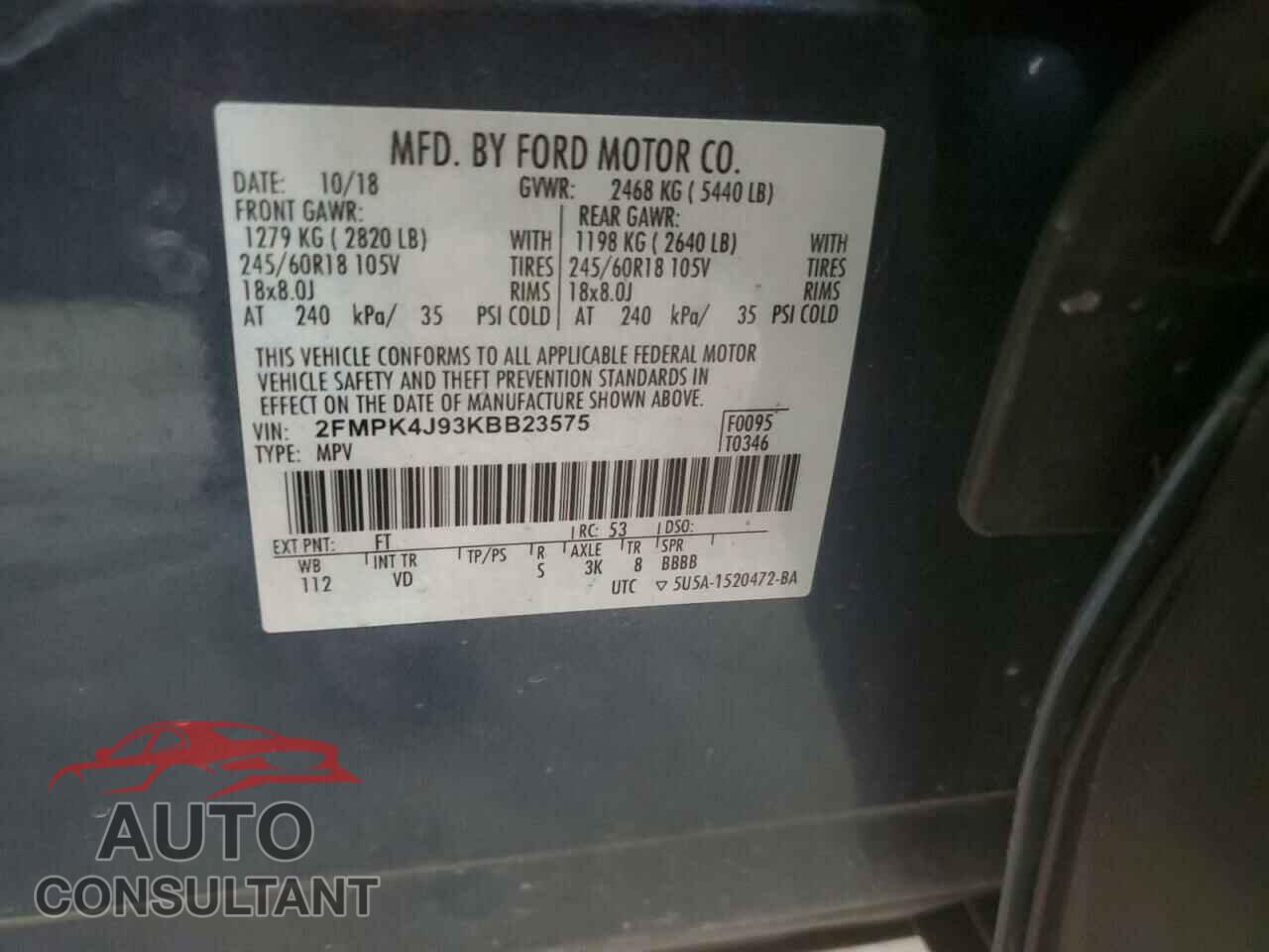 FORD EDGE 2019 - 2FMPK4J93KBB23575