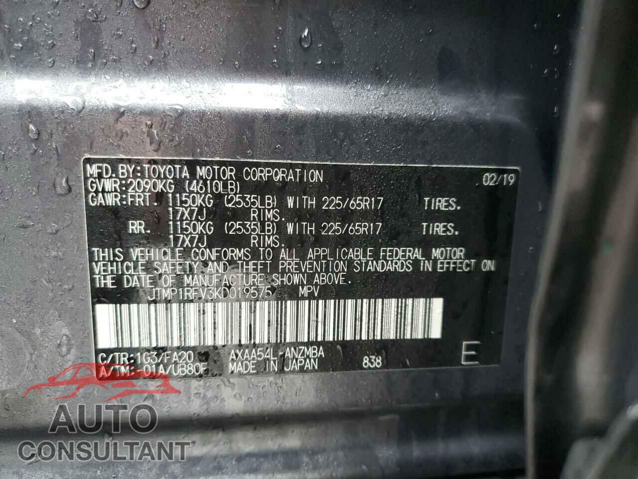 TOYOTA RAV4 2019 - JTMP1RFV3KD019575
