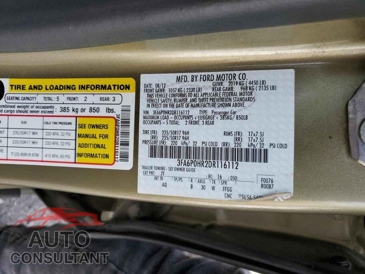 FORD FUSION 2013 - 3FA6P0HR2DR116112