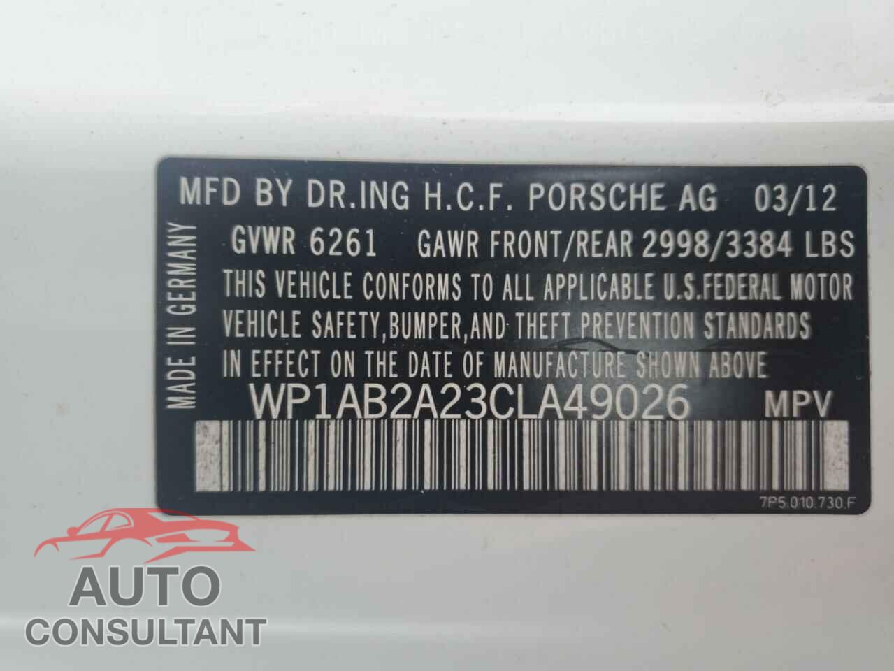 PORSCHE CAYENNE 2012 - WP1AB2A23CLA49026
