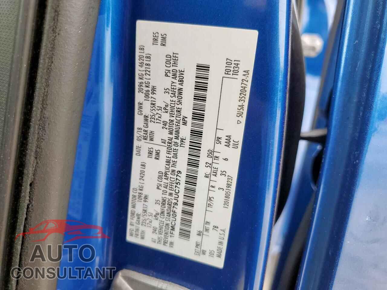 FORD ESCAPE 2018 - 1FMCU0F79JUC75779