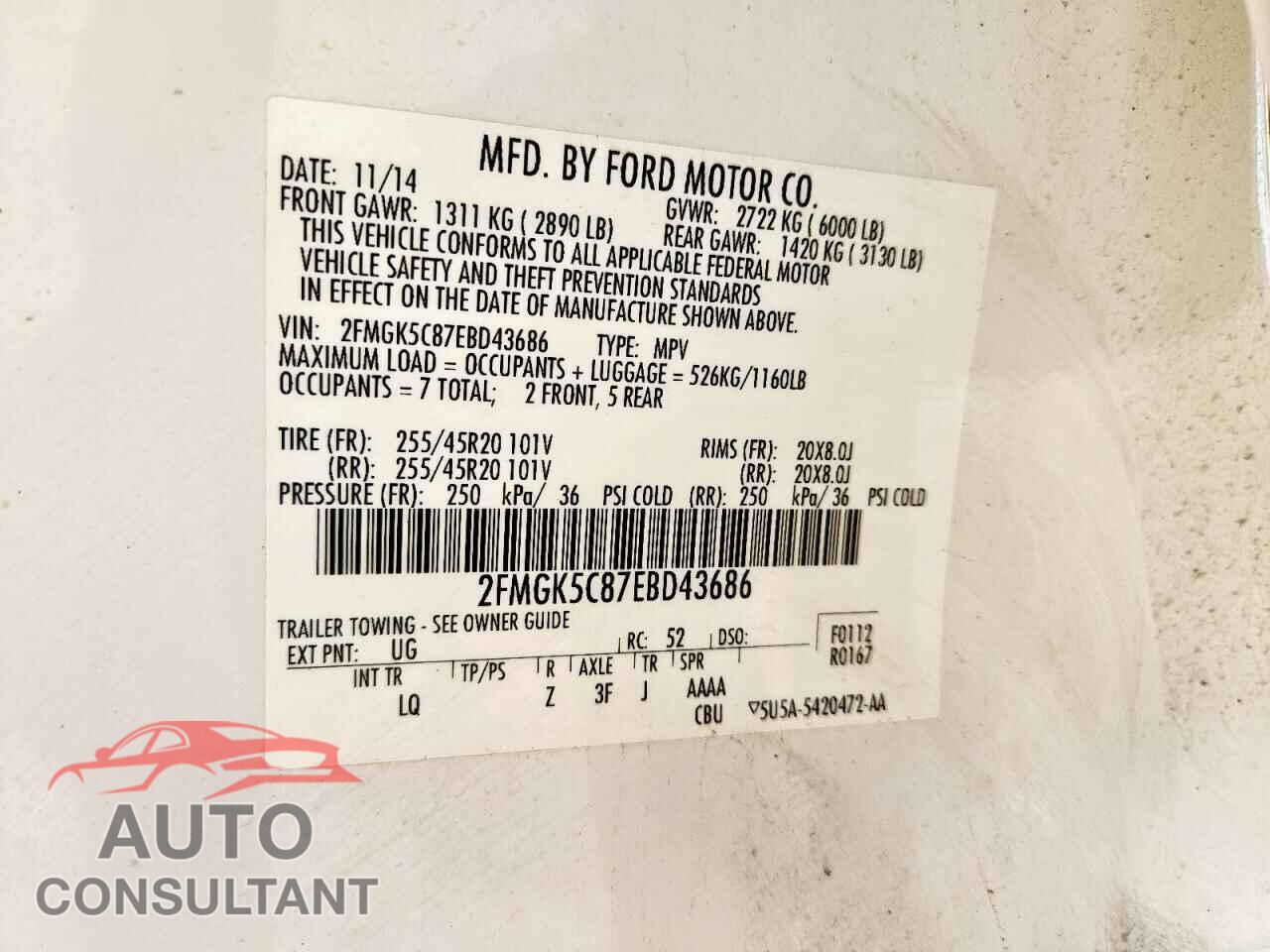 FORD FLEX 2014 - 2FMGK5C87EBD43686
