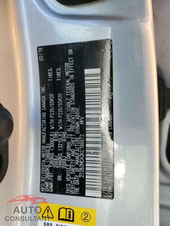 LEXUS RX350 2019 - 2T2BZMCA2KC186672