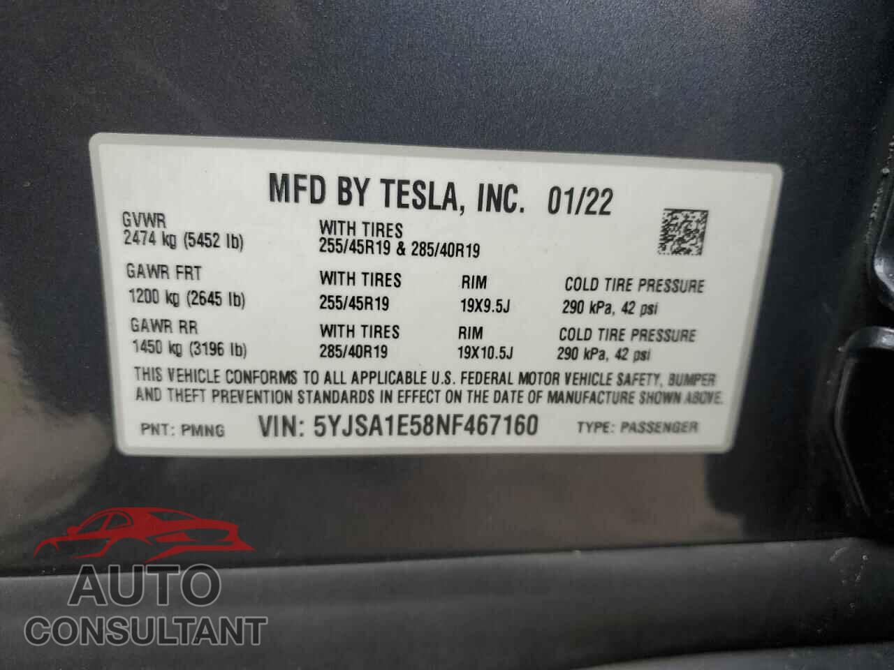 TESLA MODEL S 2022 - 5YJSA1E58NF467160