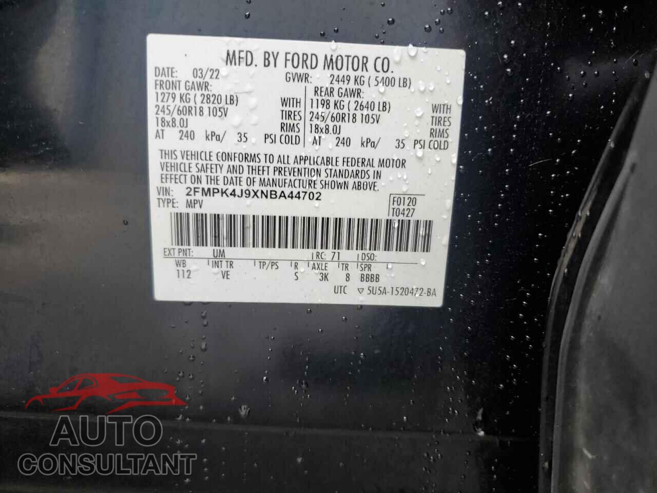 FORD EDGE 2022 - 2FMPK4J9XNBA44702