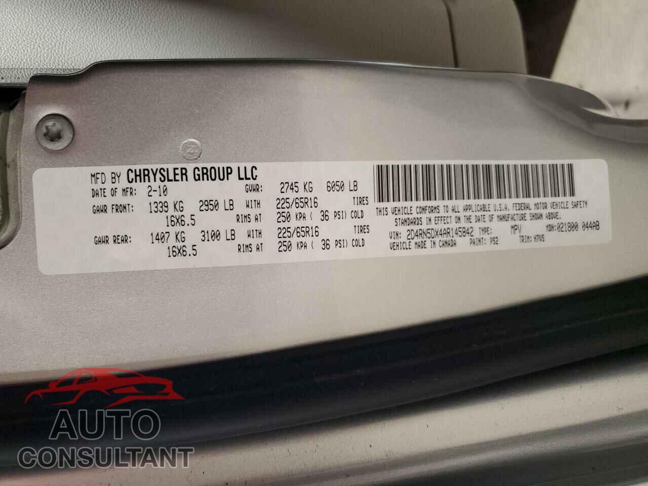 DODGE CARAVAN 2010 - 2D4RN5DX4AR145842
