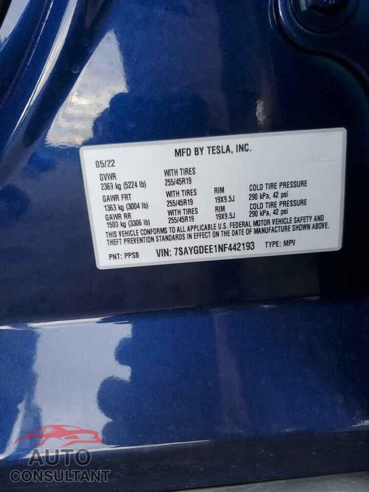 TESLA MODEL Y 2022 - 7SAYGDEE1NF442193