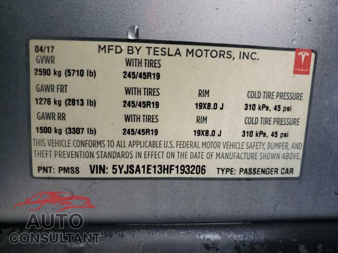 TESLA MODEL S 2017 - 5YJSA1E13HF193206