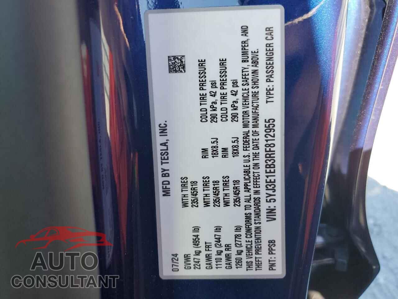 TESLA MODEL 3 2024 - 5YJ3E1EB3RF812955
