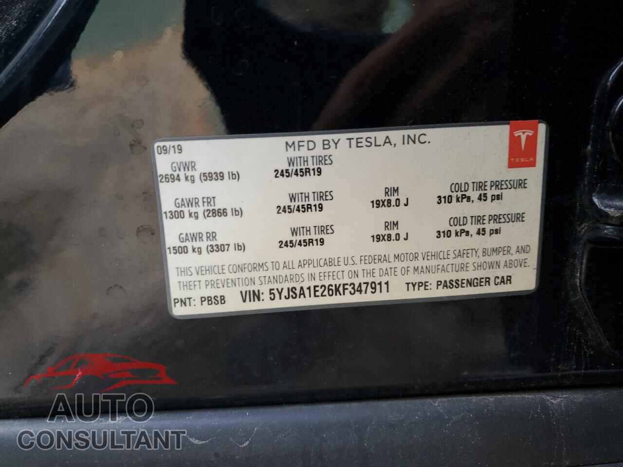TESLA MODEL S 2019 - 5YJSA1E26KF347911