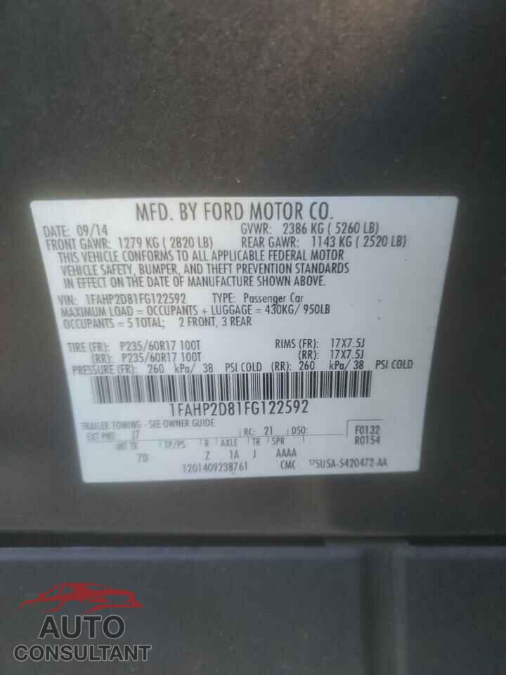 FORD TAURUS 2015 - 1FAHP2D81FG122592