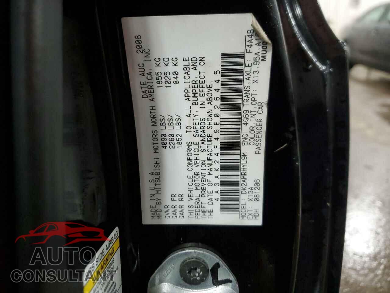 MITSUBISHI ECLIPSE 2009 - 4A3AK24F49E026445