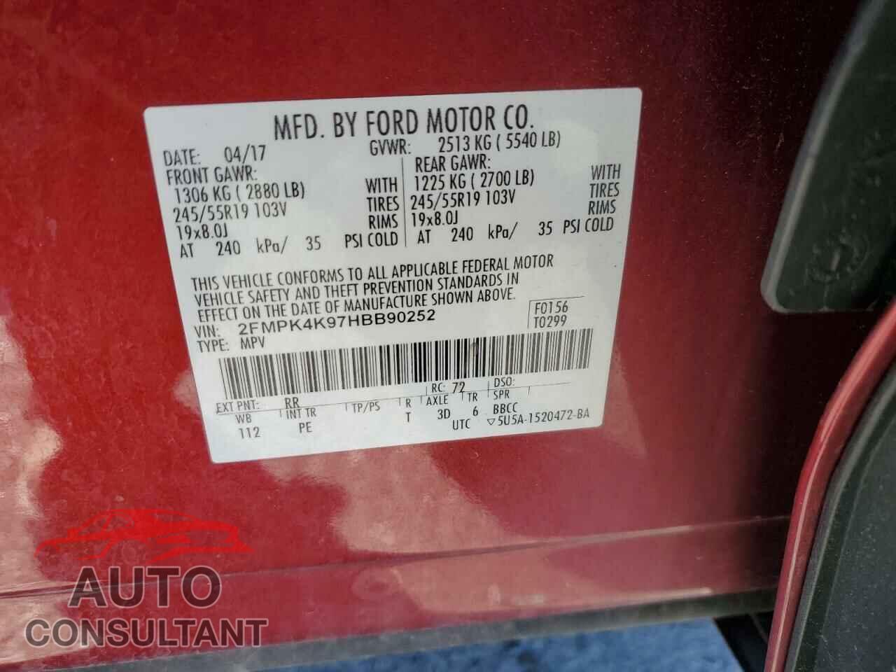 FORD EDGE 2017 - 2FMPK4K97HBB90252