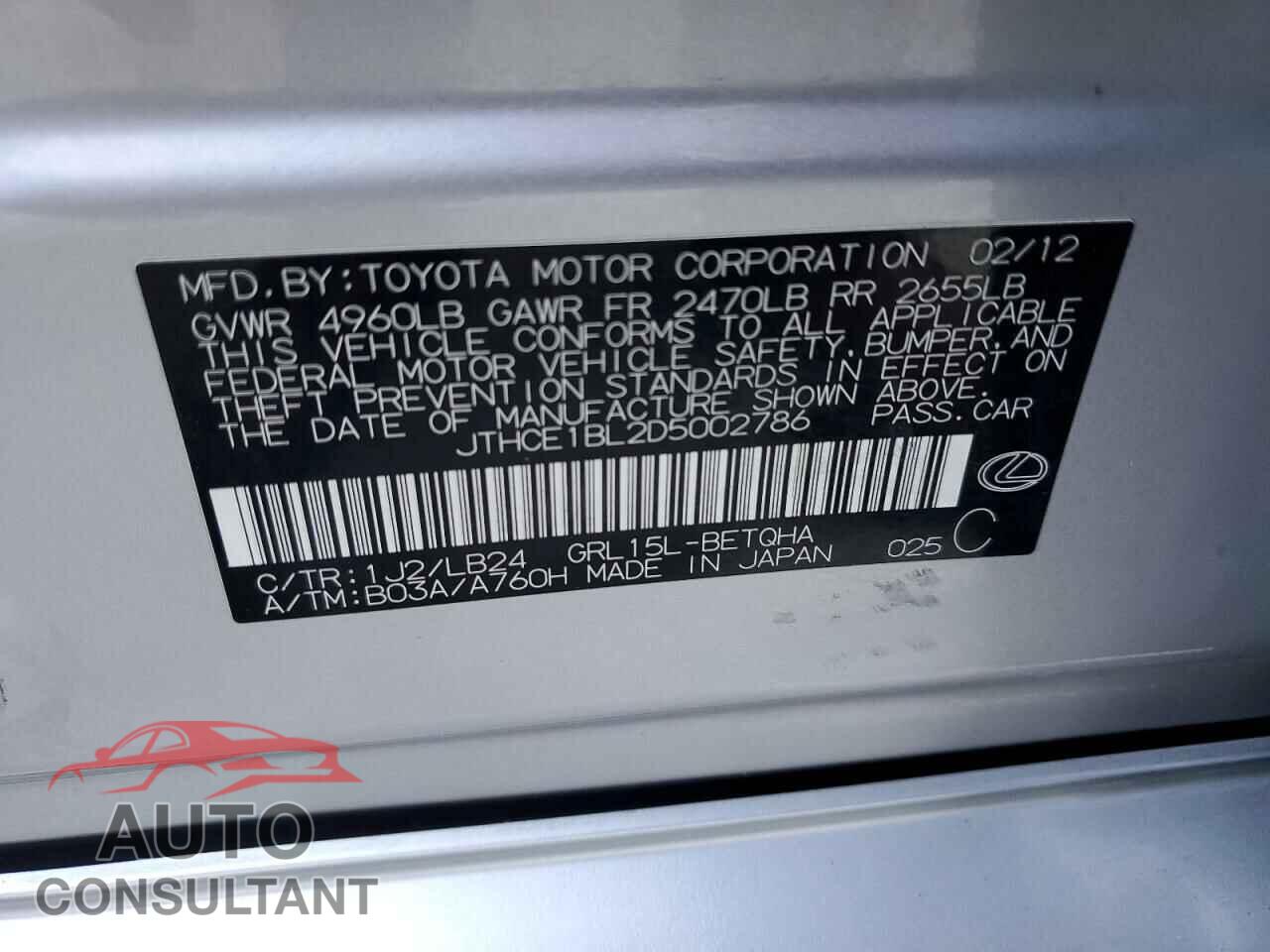 LEXUS GS350 2013 - JTHCE1BL2D5002786