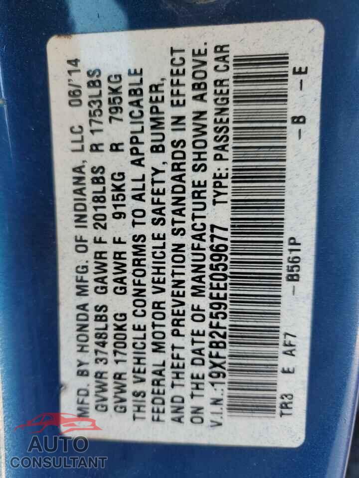 HONDA CIVIC 2014 - 19XFB2F59EE059677