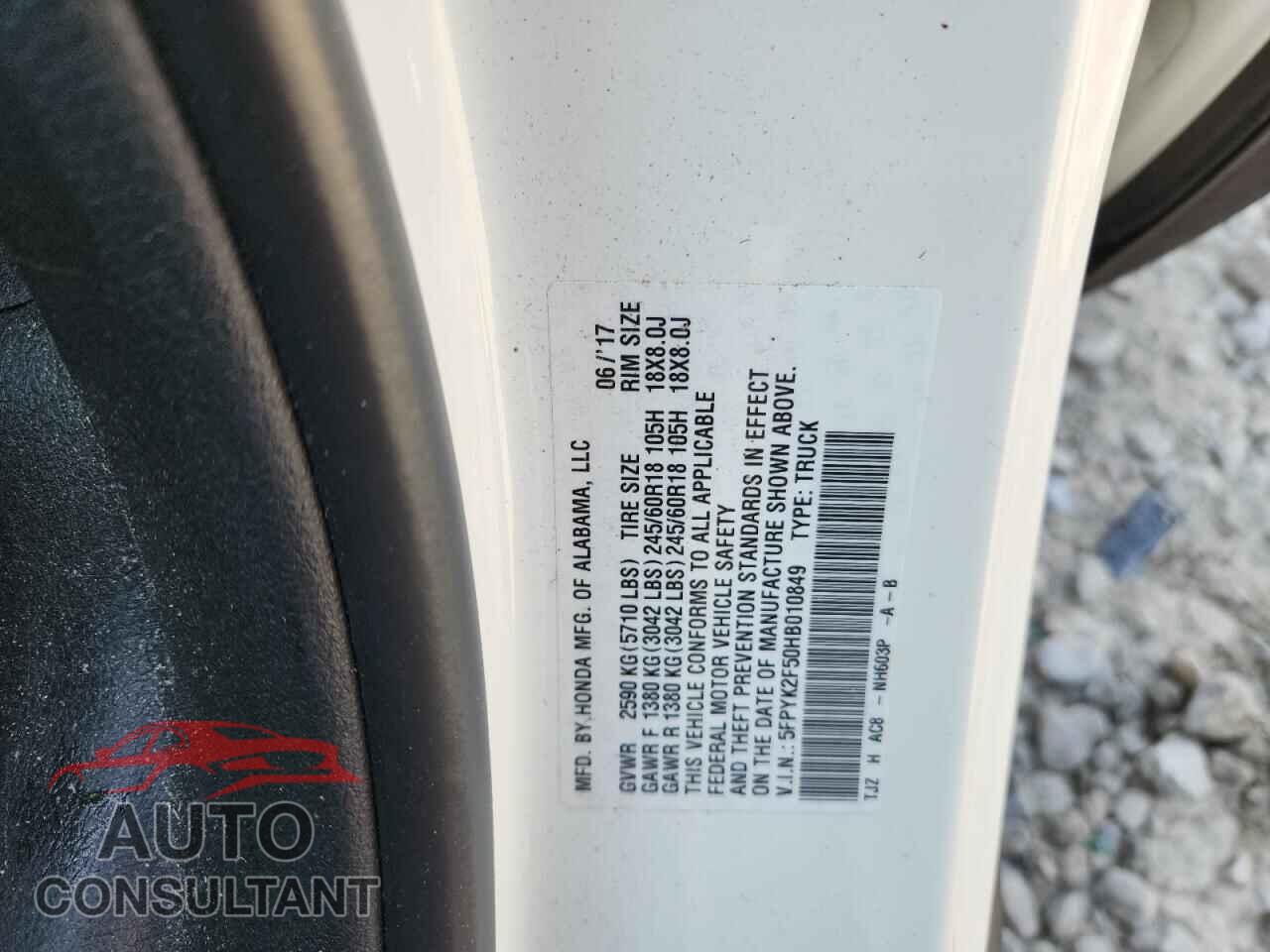 HONDA RIDGELINE 2017 - 5FPYK2F50HB010849