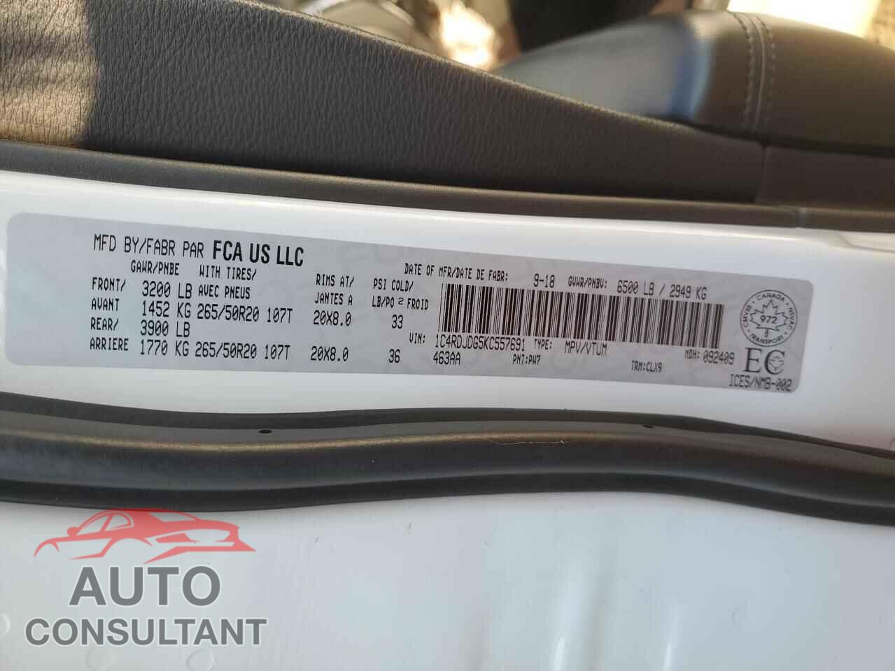 DODGE DURANGO 2019 - 1C4RDJDG5KC557691