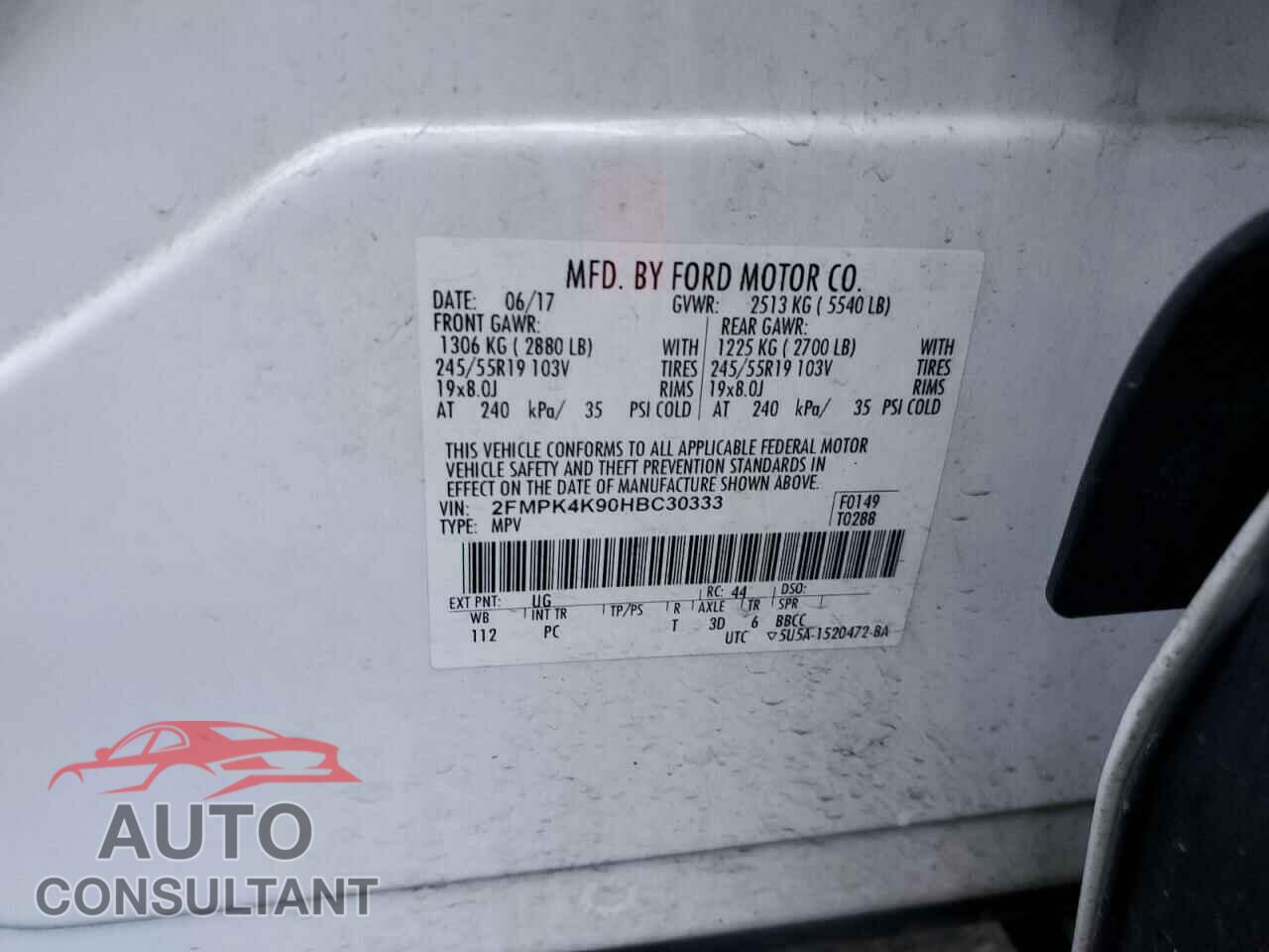 FORD EDGE 2017 - 2FMPK4K90HBC30333