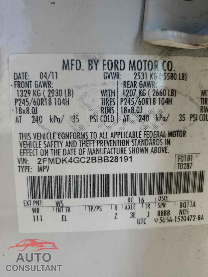 FORD EDGE 2011 - 2FMDK4GC2BBB28191
