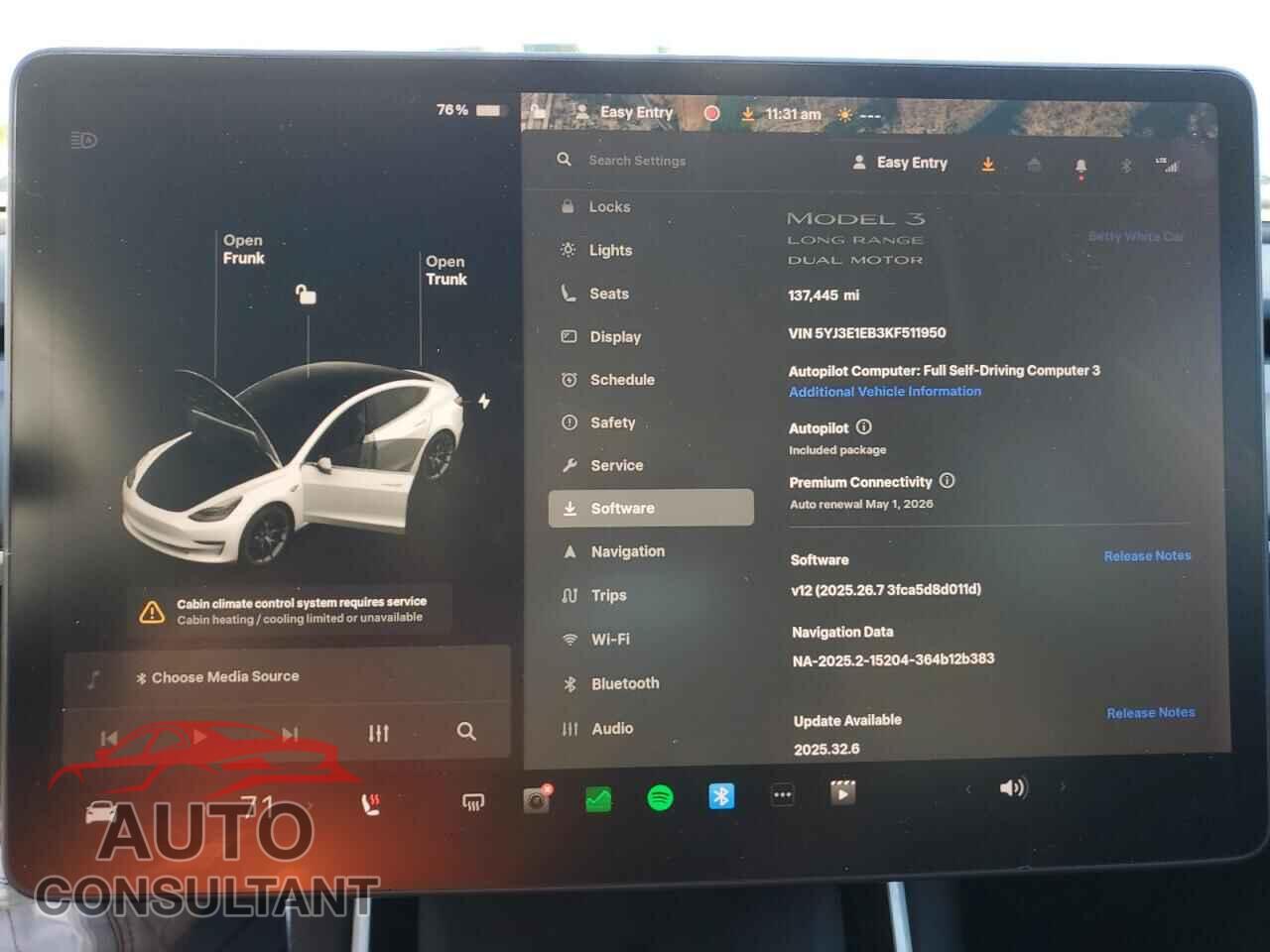 TESLA MODEL 3 2019 - 5YJ3E1EB3KF511950