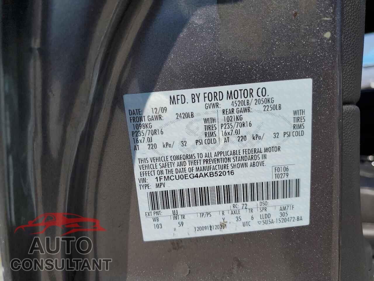 FORD ESCAPE 2010 - 1FMCU0EG4AKB52016
